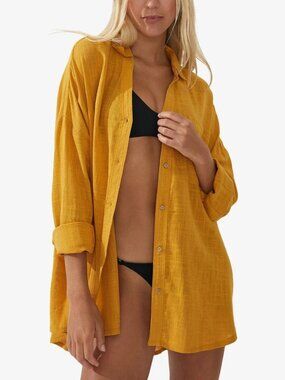 40$ Cotton On Button-Down Swing Beach Shirt Cover-up Women's Size XL Yellow